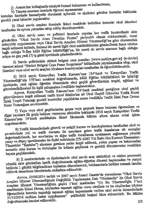 Okul trafik tedbirleri ve servis araçları denetimi