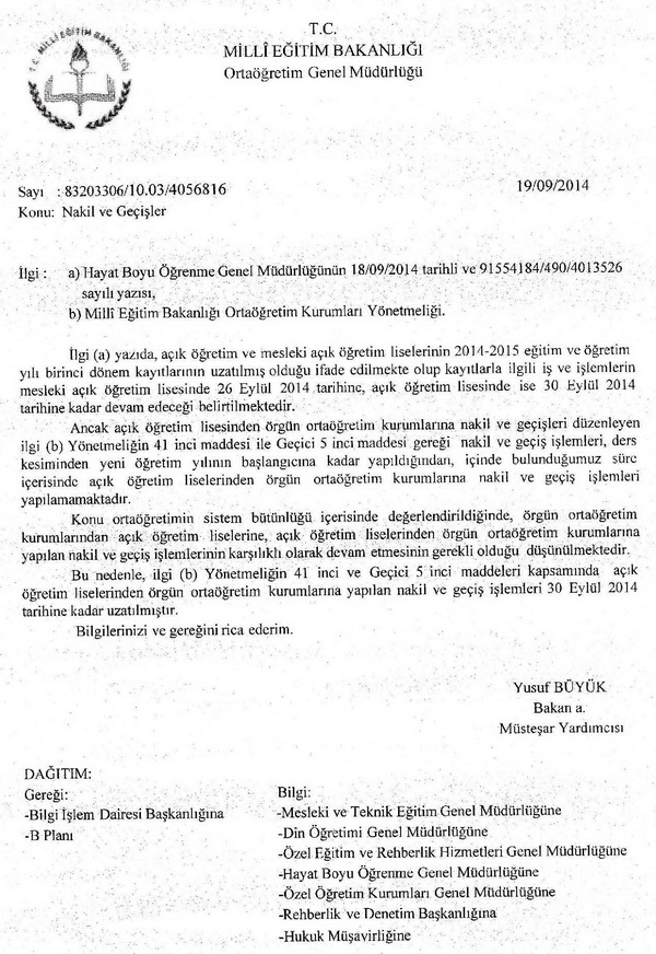 Açık öğretimden liselere nakiller 30 eylüle kadar