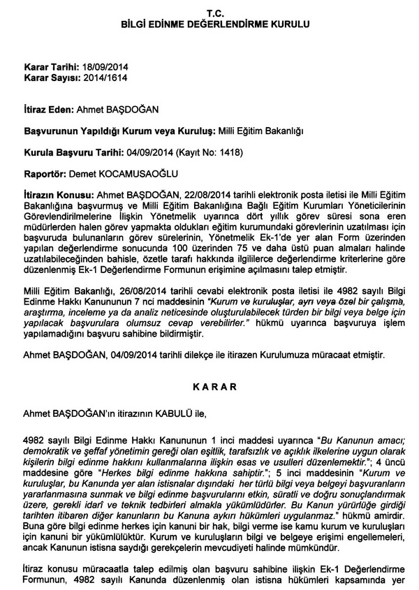 BEDK: Okul müdürleri, puanlarını öğrenebilir