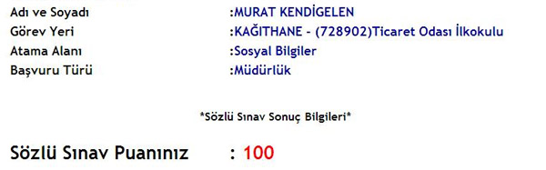 Bu Okul Müdürü Adaylarına 100 Puan Verildi