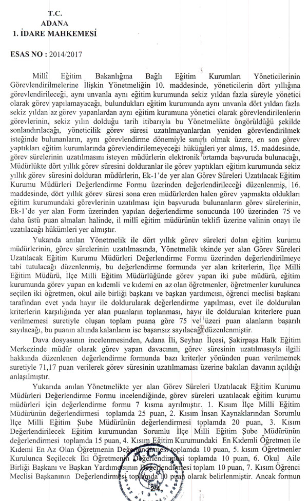 Müdürlük Süresinin Uzatılmamasına Yürütmeyi Durdurma Kararı