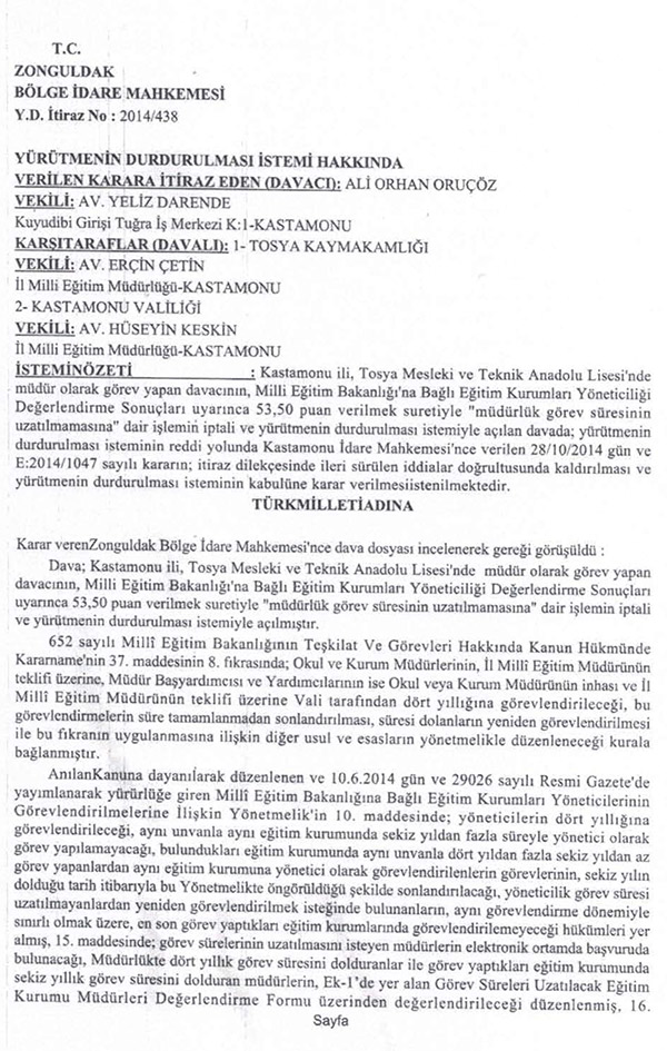 Okul müdürünün görev süresinin uzatılmamasında 2. karar