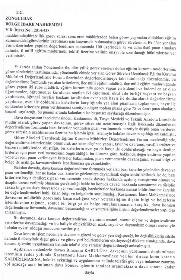 Okul müdürünün görev süresinin uzatılmamasında 2. karar