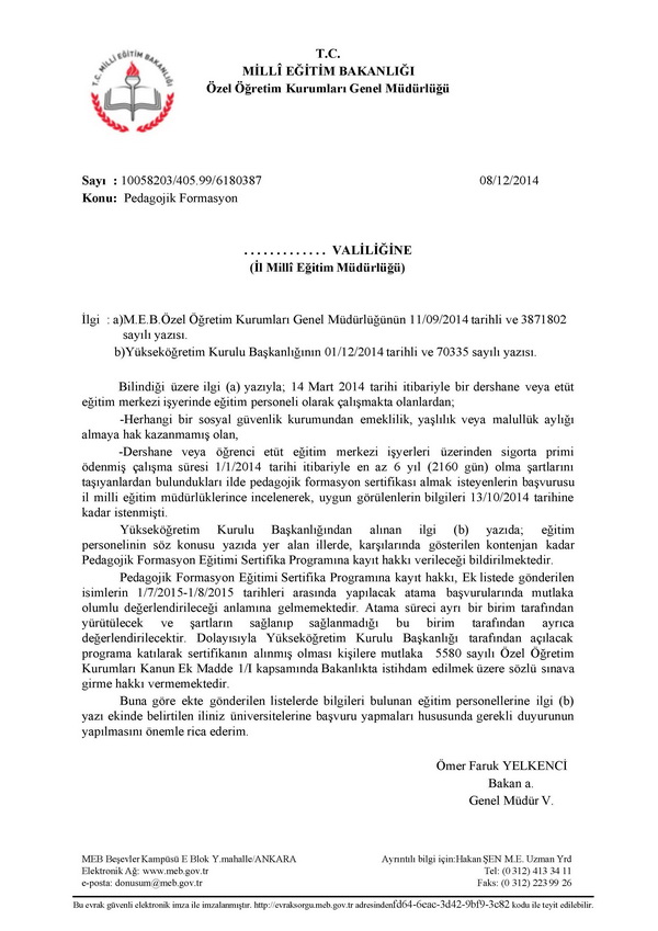 PEDAGOJİK FORMASYON KONTENJANLARI