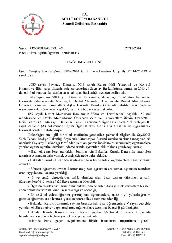 MEB, Sayıştay kararının geregini yapmaya başladı