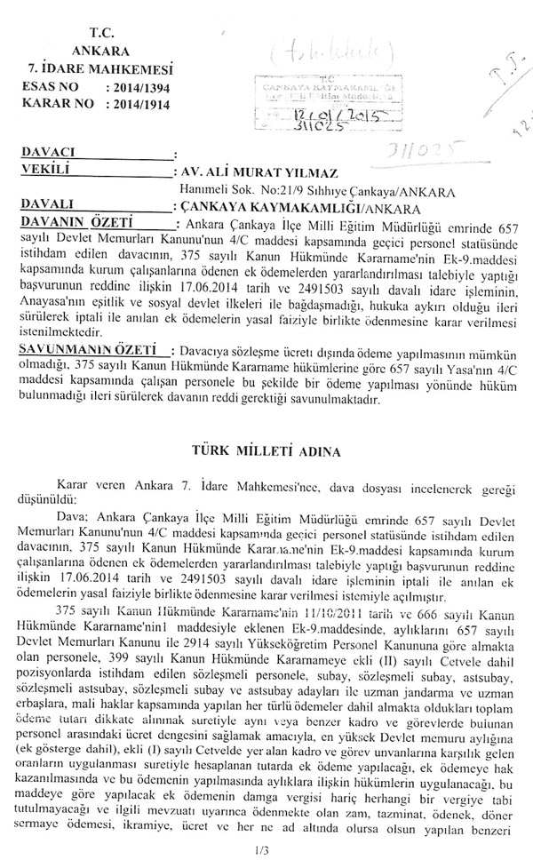 MEB'deki 4/C'liye ek ödeme kararı