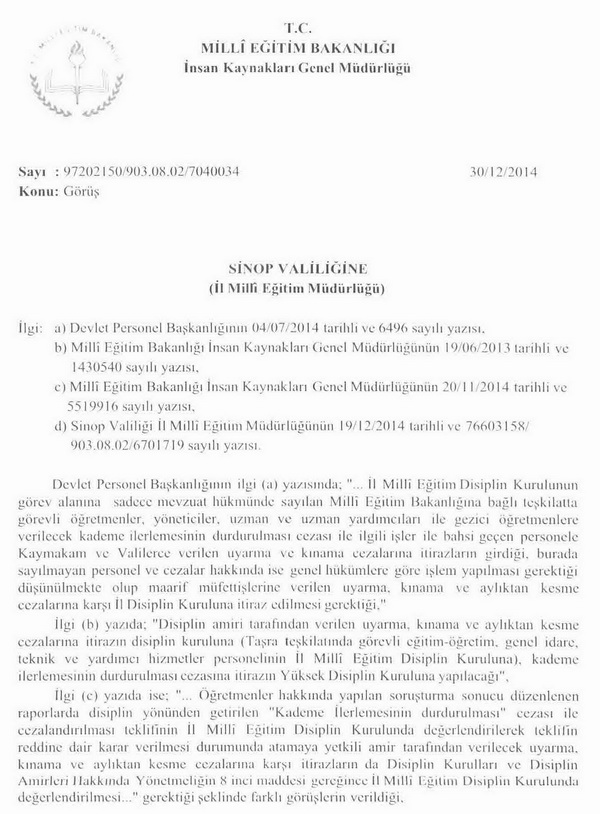 VHKİ; cezasına itirazı il milli eğitim disiplin kuruluna yapacak