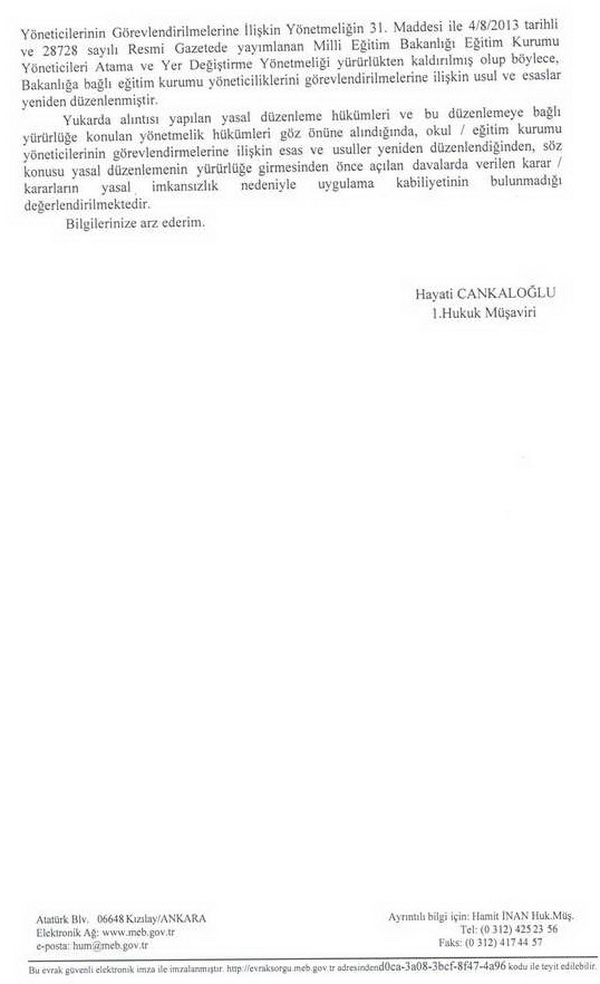 Eğitim kurumu yöneticilerinin yargı kararları hakkında görüş yazısı