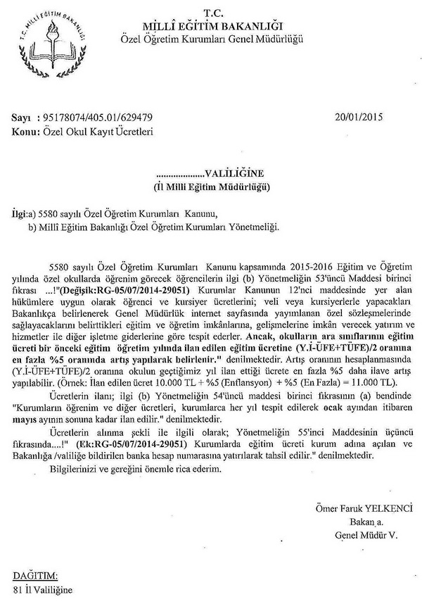 Özel okullara yapılacak zam oranı belirlendi