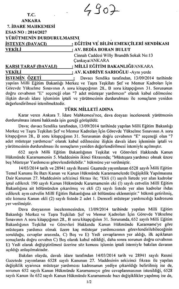 MEB Şeflik sınavında 1 soruya iptal