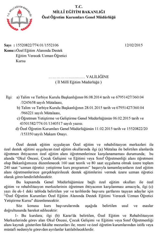 MEB'den Kurs Yazısı