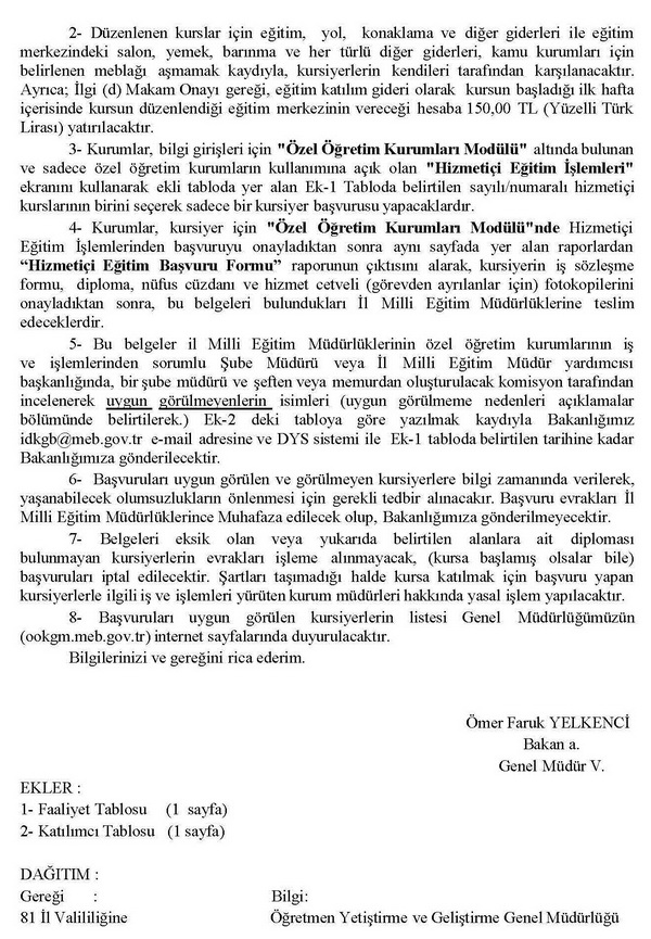 MEB'den Kurs Yazısı