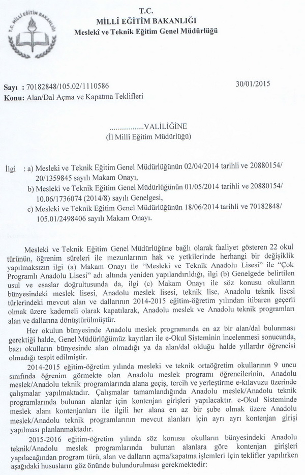 Alan-Dal açma ve kapatma teklifleri