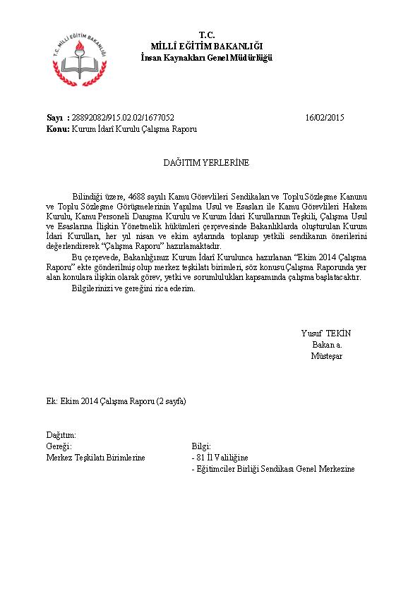 Ekim 2014 Kurum İdari Kurulu Çalışma Raporu