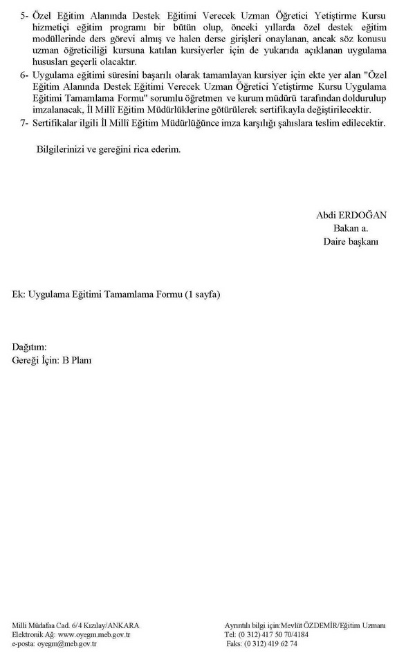 Özel eğitim uzman öğretici kursu