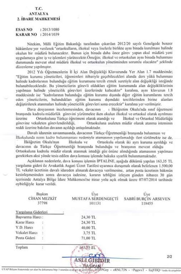 Alan Değiştiren Okul Müdürü, Davayı Kazandı