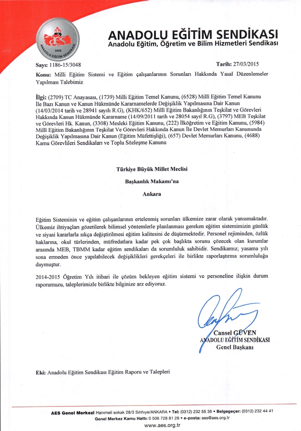 AES'in Öğretmenler Adına Önemli Talepleri Meclise ve MEB'e Ulaştı