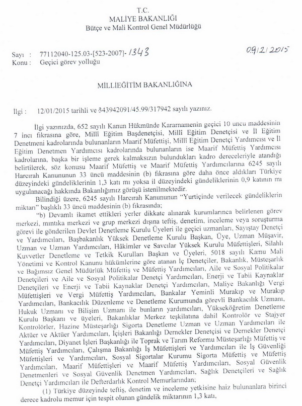 Müfettişlerin Geçici Görev Yolluğu