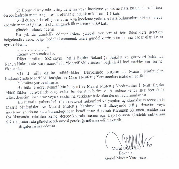 Müfettişlerin Geçici Görev Yolluğu