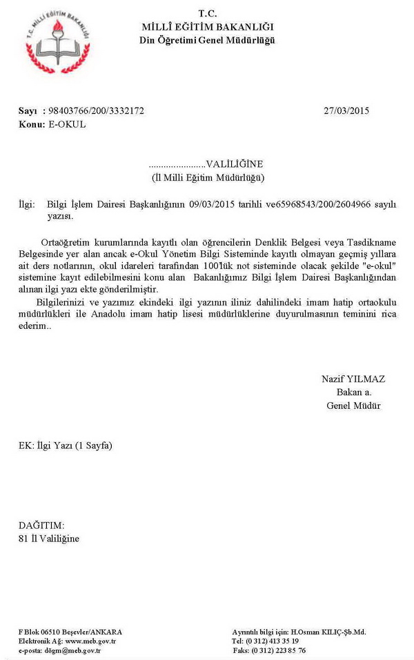 Kayıtlı olmayan geçmiş yıllara ait notlar e-okula kaydedilecek