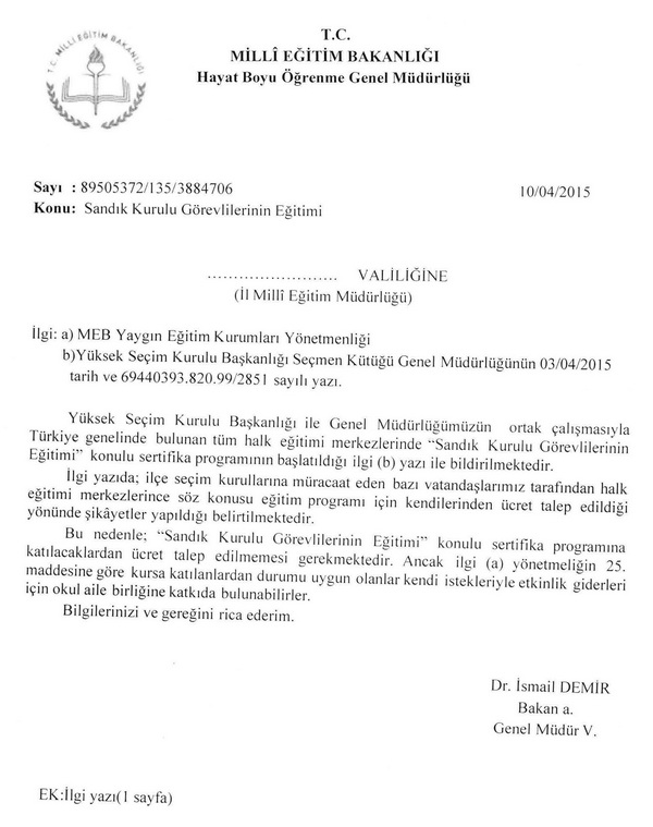 Sandık görevlilerinin eğitiminde ücret alınmayacak