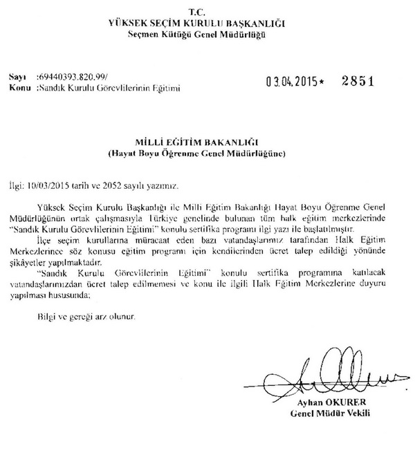 Sandık görevlilerinin eğitiminde ücret alınmayacak