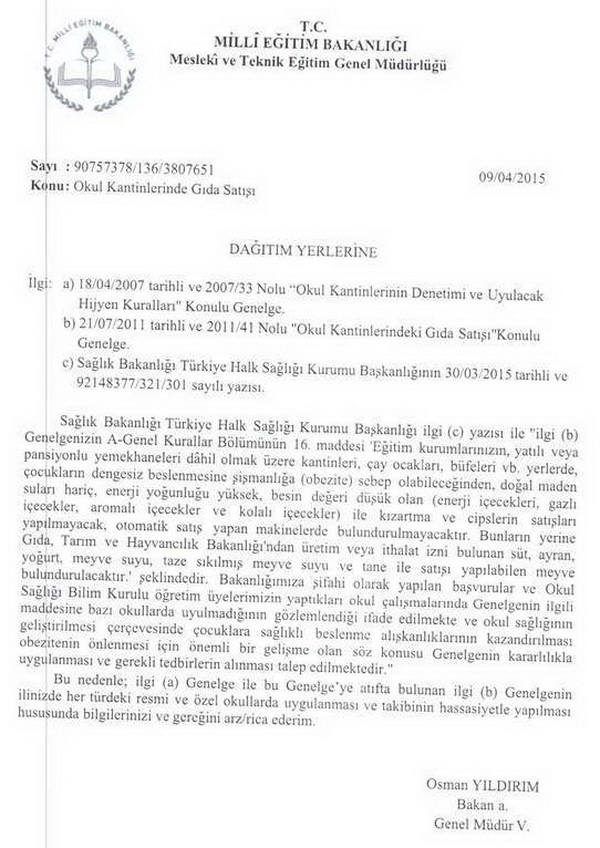 MEB, kantinlerde gıda satışı konusunda yetkilileri uyardı