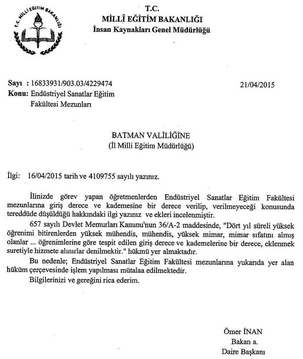 Endüstiriyel sanatlar eğitim fakültesi mezunlarına bir derece verilecek