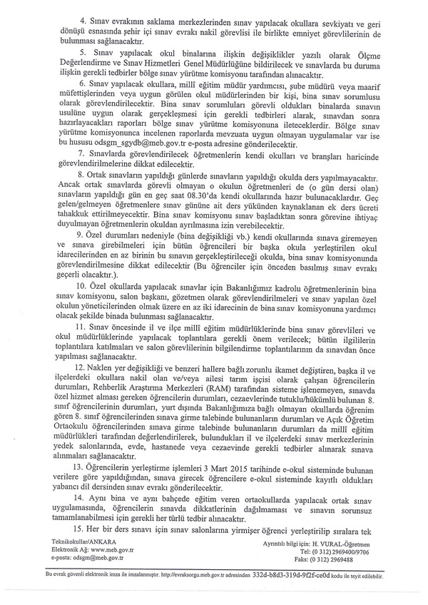 MEB'den 2. Dönem TEOG Genelgesi