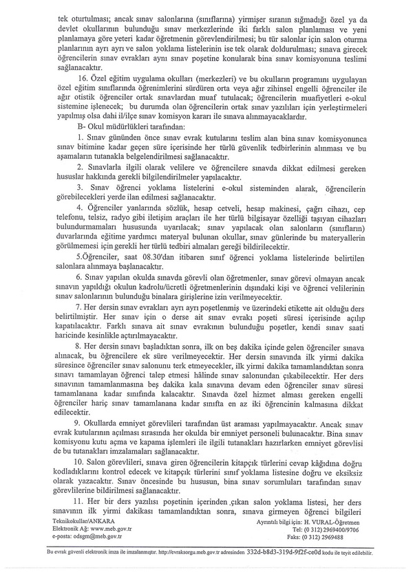 MEB'den 2. Dönem TEOG Genelgesi