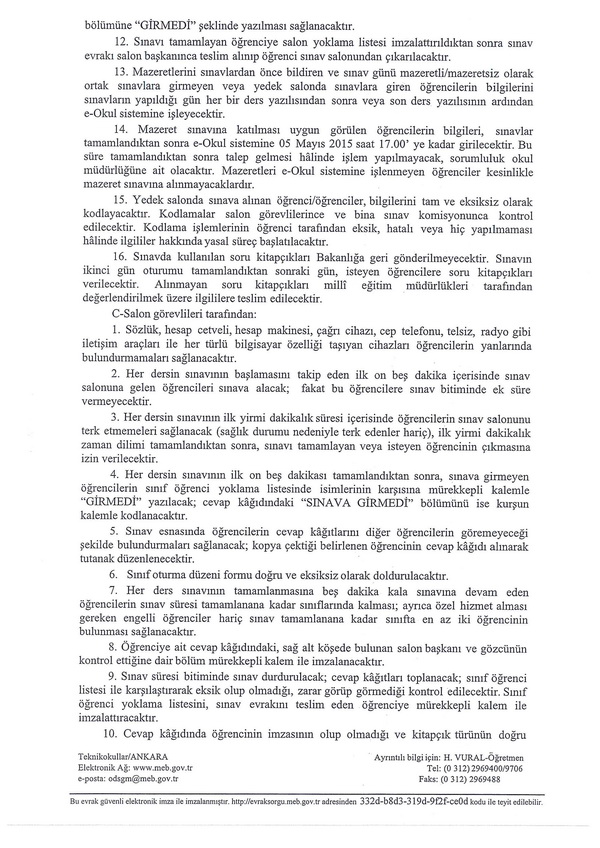 MEB'den 2. Dönem TEOG Genelgesi