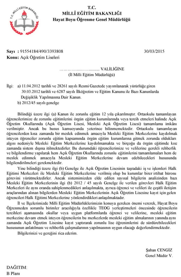 Açık Öğretim Lisesine kayıt yaptırarak zorunlu lise öğrenimi de sürdürebilecek