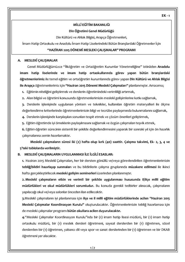 Din Öğretimi Genel Müdürlüğü Seminer Çalışmaları