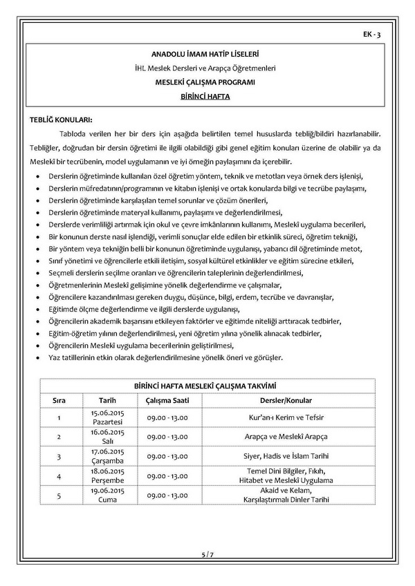 Din Öğretimi Genel Müdürlüğü Seminer Çalışmaları