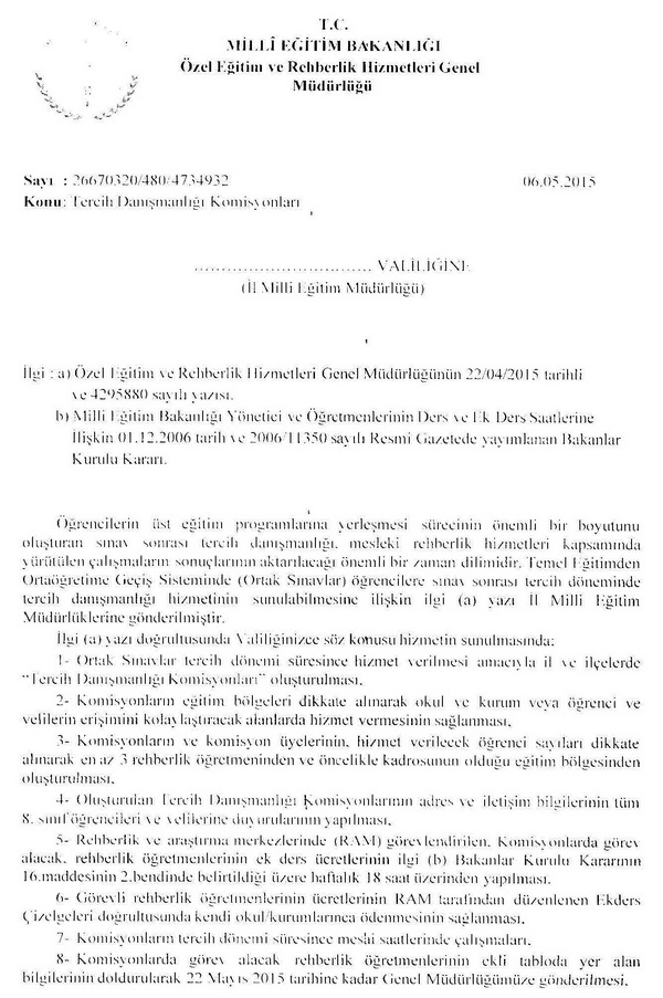 TEOG Tercih danışmanlığı komisyonları kuruldu