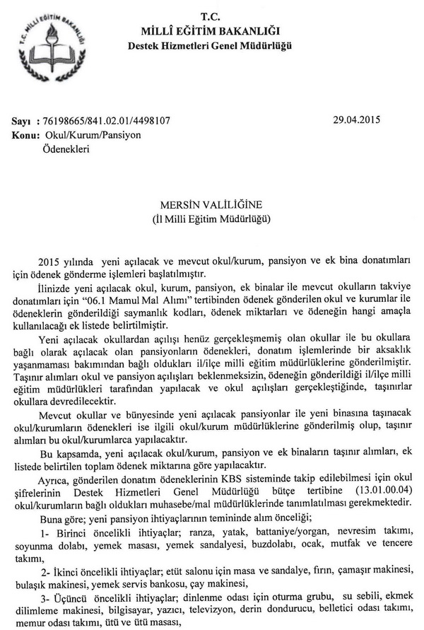 Okul/Kurum/Pansiyon Ödenekleri