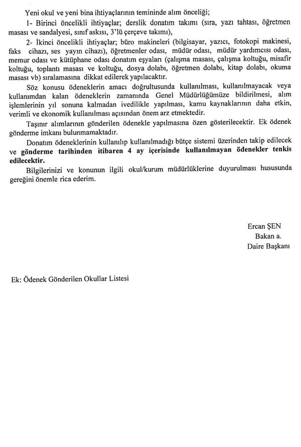 Okul/Kurum/Pansiyon Ödenekleri