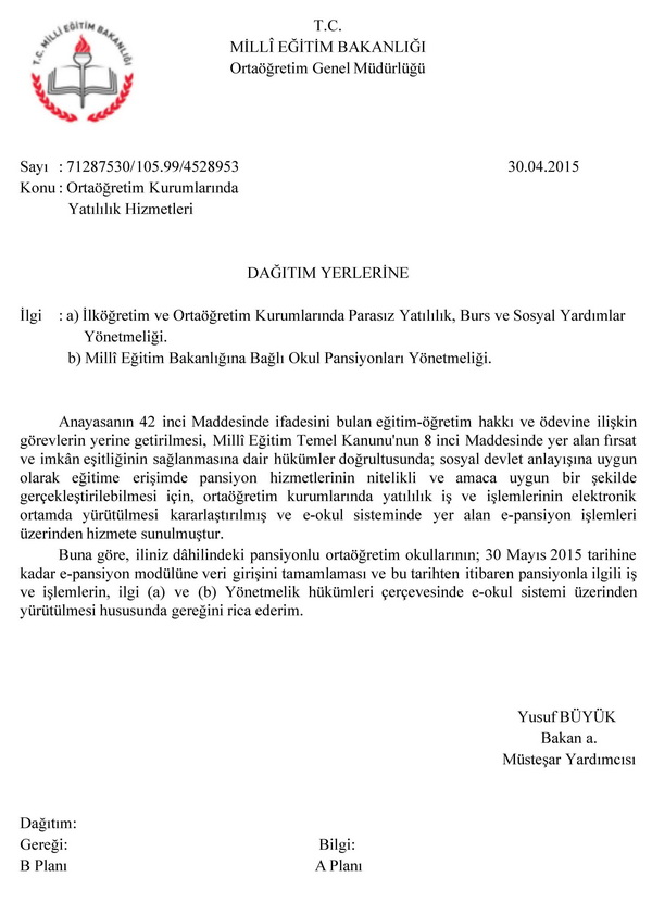 Ortaöğretim kurumlarında yatılılık hizmetleri