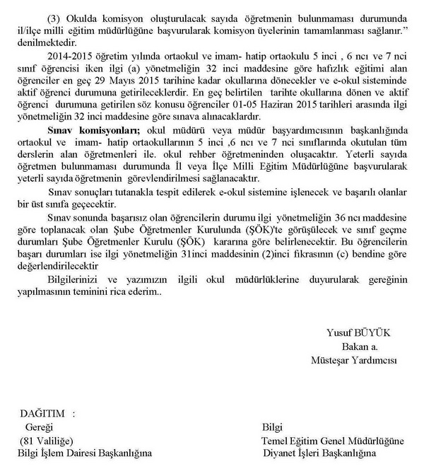 Hafızlık eğitimi alan ortaokul ve imam hatip ortaokulu öğrencileri