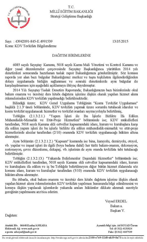 MEB'den bilgilendirme yazısı