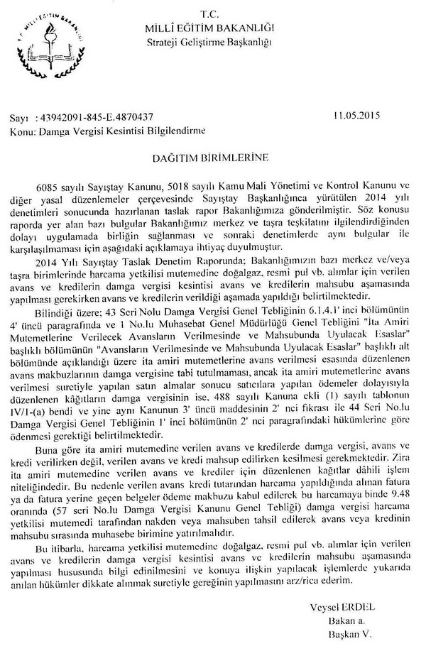 MEB'den Damga Vergisi kesintisi bilgilendirme konulu yazı