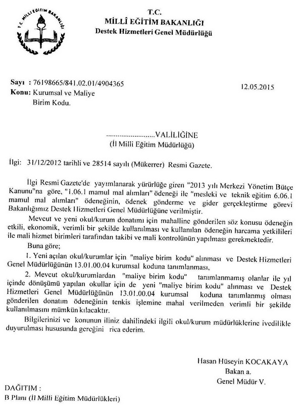 Kurumsal ve maliye birim kodu