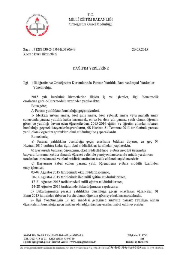 MEB'den Bursluluk İşlemleri Açıklaması