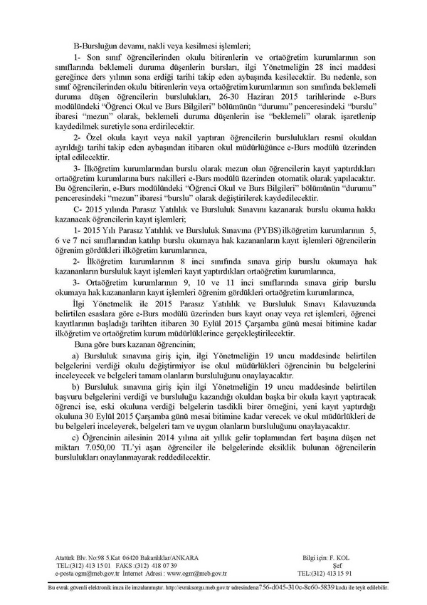 MEB'den Bursluluk İşlemleri Açıklaması