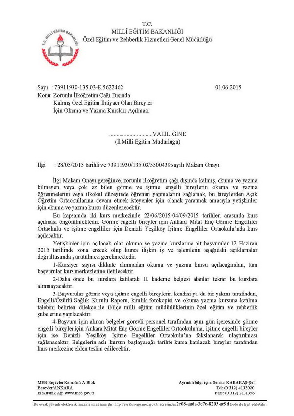 Özel eğitime ihtiyacı olanlar için okuma yazma kursları açılacak