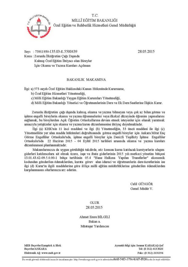 Özel eğitime ihtiyacı olanlar için okuma yazma kursları açılacak