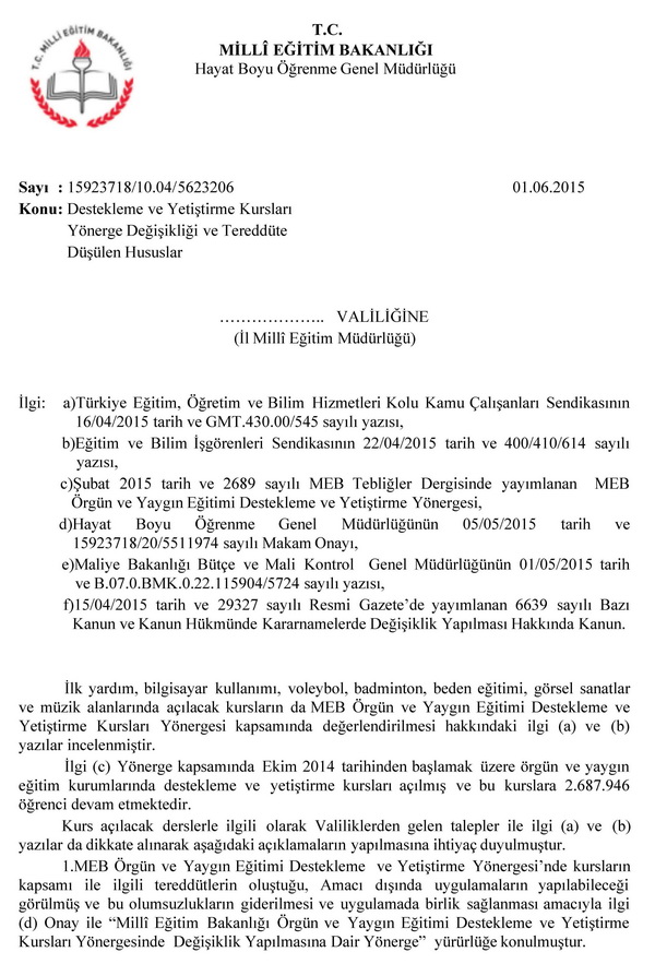 Kurslarda ücretli öğretmenlere ek ders iki katı ödenmeyecek