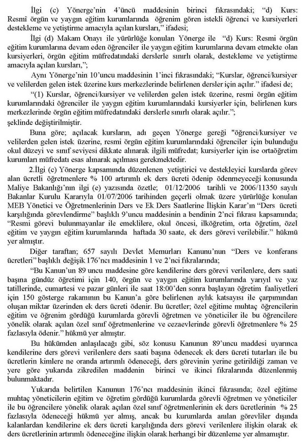 Kurslarda ücretli öğretmenlere ek ders iki katı ödenmeyecek