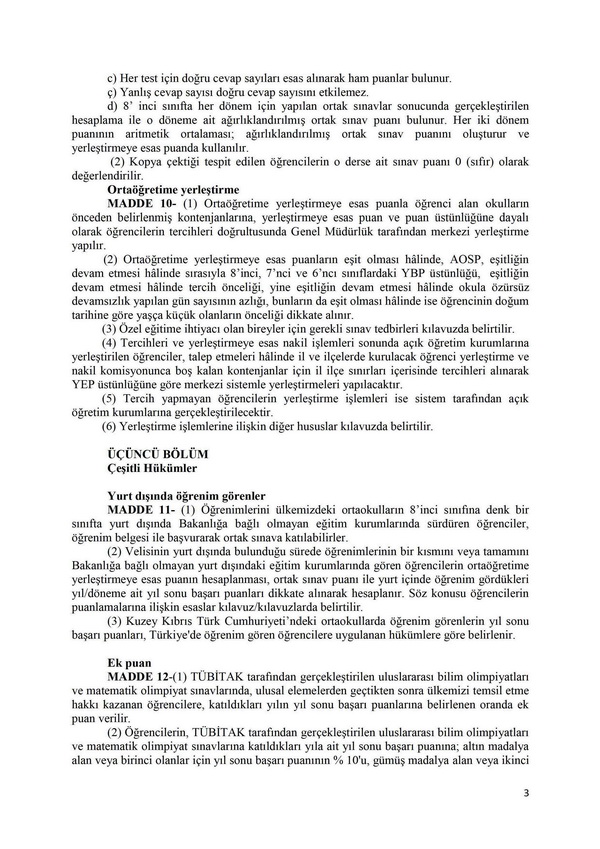 Ortaöğretim kurumları geçiş yönergesi değişti