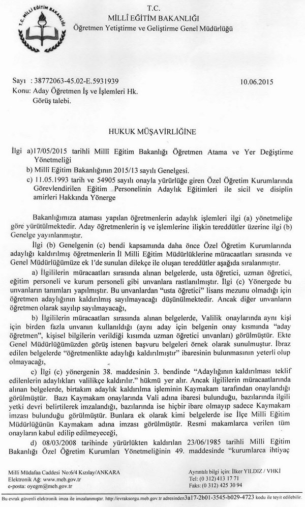 Aday öğretmenler hakkında görüş yazısı